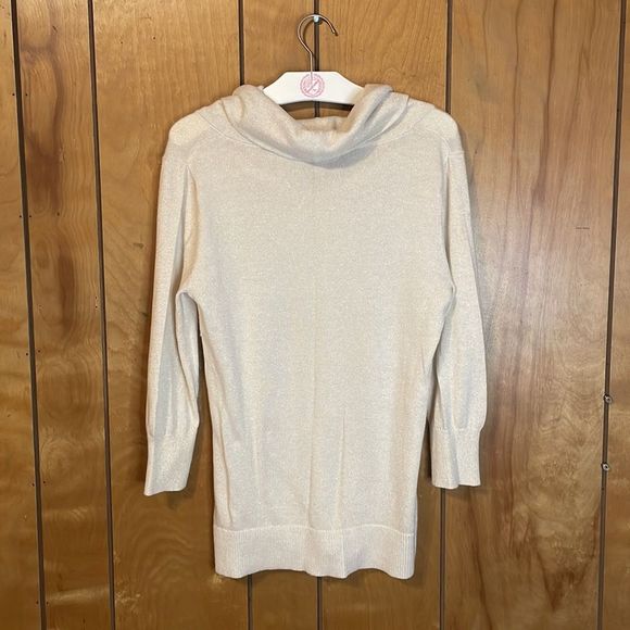 •BANANA REPUBLIC•COWL NECK 3/4 SLEEVE CREAM & GOLD SWEATER SIZE MEDIUM - Picture 5 of 6